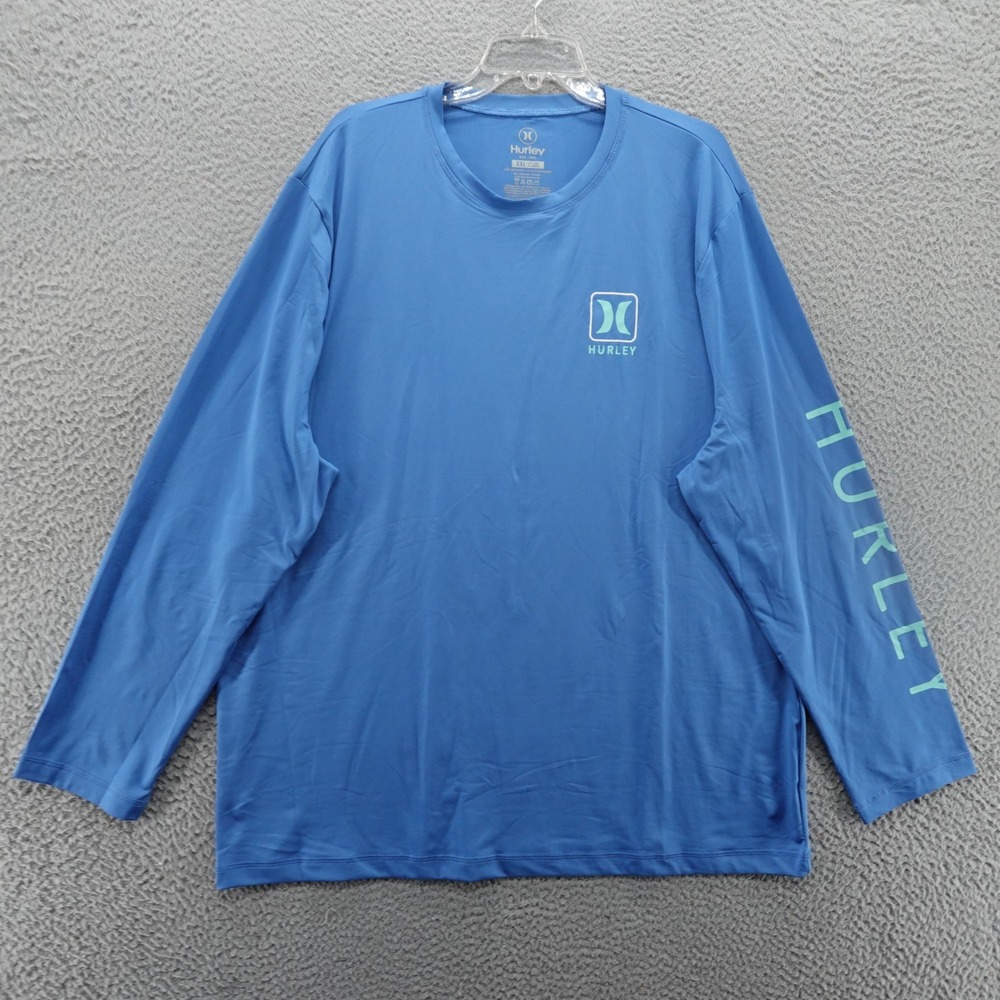 Hurley Mens Size XXL Seaview Blue Long Sleeve UV Fishing Tee Shirt Beach NEW